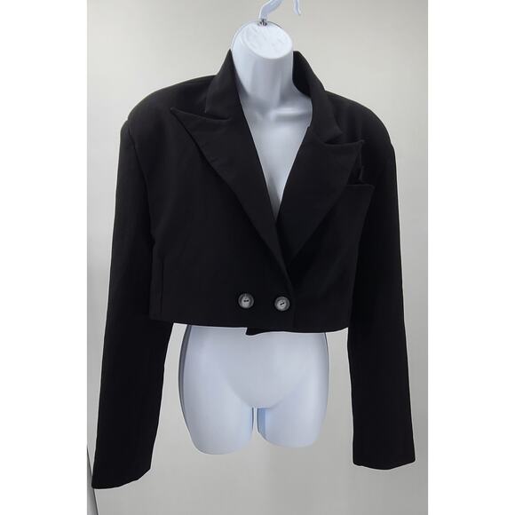 Belluci ladies cropped blazer/jacket Black Sz XL Acubi Preppy chic office siren - Picture 3 of 10